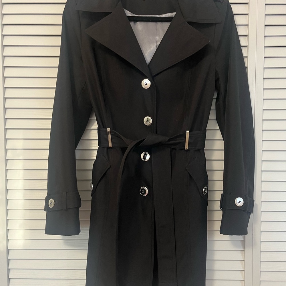 Calvin Klein Black Trench Coat with Silver Accents